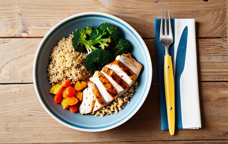 **
"A healthy and balanced meal featuring lean protein (such as chicken or fish), a colorful mix of vegetables, and a serving of complex carbohydrates like quinoa or brown rice, fully clothed, appropriate attire, safe for work, perfect anatomy, natural proportions, professional food photography, bright and appetizing lighting, modest presentation, family-friendly content."
**