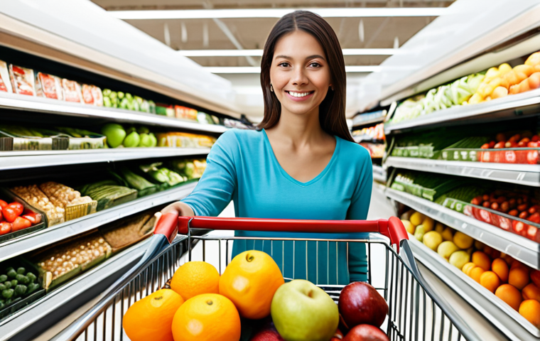 비만도 측정법 - Woman Grocery Shopping**

"A woman in appropriate, modest clothing, pushing a shopping cart filled w...