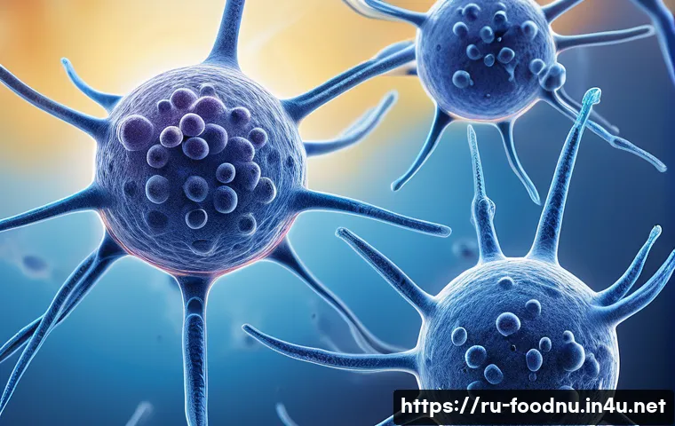 비타민D와 면역 기능 - A detailed scientific illustration showing vitamin D molecules interacting with human immune cells s...