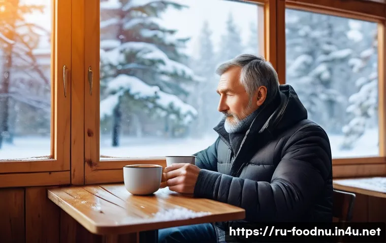 카페인과 신진대사 - A detailed illustration of a middle-aged Russian man enjoying a cup of natural medium-roast coffee i...